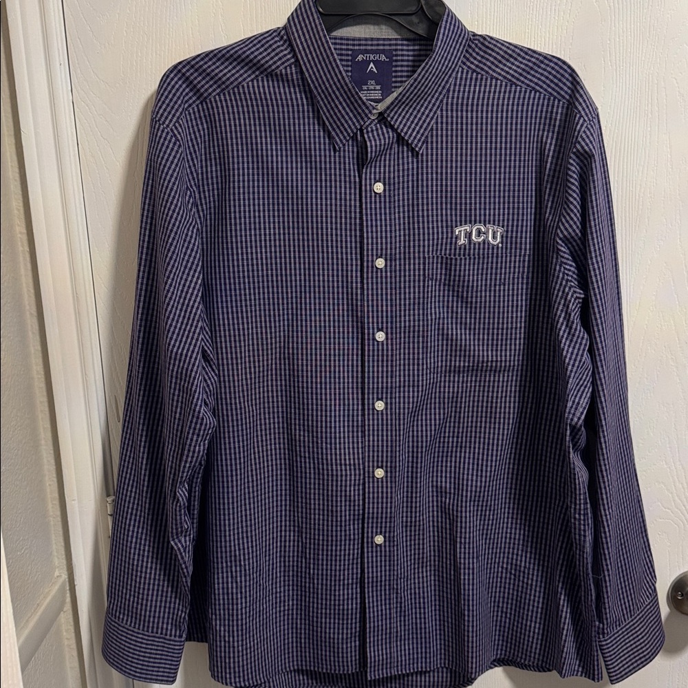 Antigua Mens 2XL TCU Horned Frogs Gingham Long Sleeve Woven Button Down Shirt - Picture 14 of 14